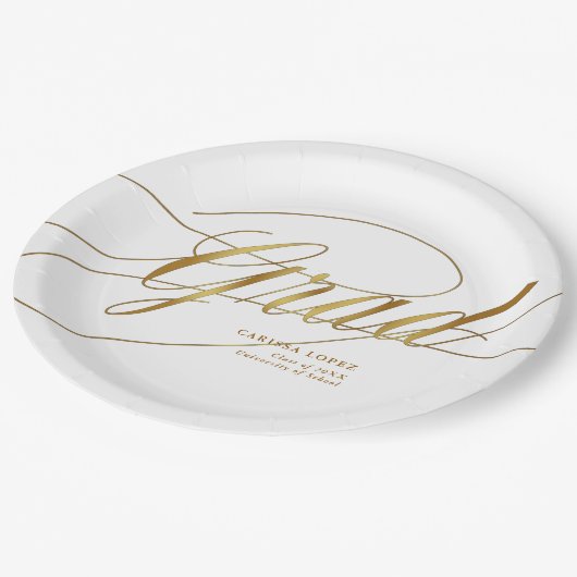 Elegante White & Gold Minimalistische Grad Kalligr Pappteller (Schrägansicht)