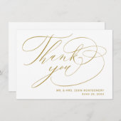 Elegante White Gold Moderne Script Hochzeit Dankeskarte (Vorne/Hinten)