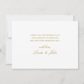 Elegante White Gold Moderne Script Hochzeit Dankeskarte (Rückseite)