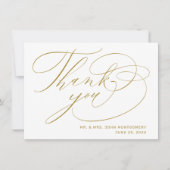 Elegante White Gold Moderne Script Hochzeit Dankeskarte (Vorderseite)