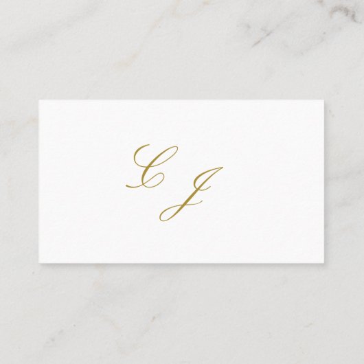 Elegante White Gold Moderne Script Monogram Weddin Platzkarte (Rückseite)