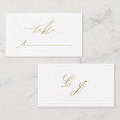 Elegante White Gold Moderne Script Monogram Weddin Platzkarte (Vorne/Hinten)