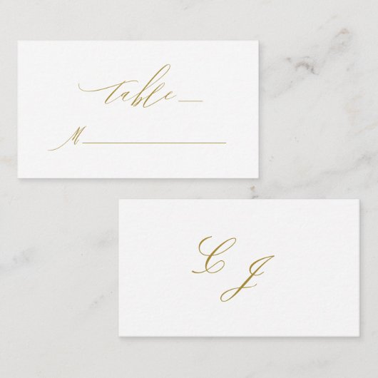 Elegante White Gold Moderne Script Monogram Weddin Platzkarte (Vorne/Hinten)