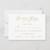 Elegante White Gold Moderne Script Wedding RSVP Ca (Vorderseite)