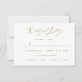 Elegante White Gold Moderne Script Wedding RSVP Ca