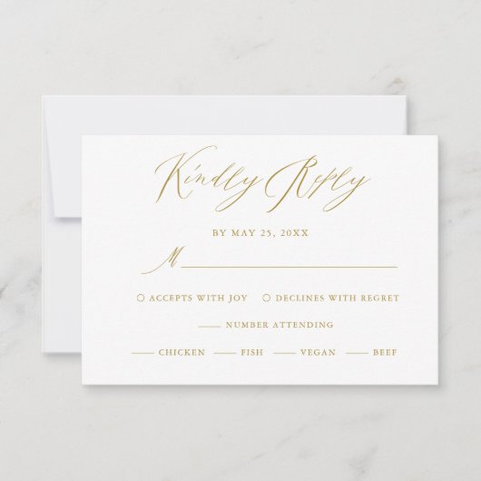 Elegante White Gold Moderne Script Wedding RSVP Ca Karte (Vorderseite)