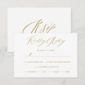 Elegante White Gold Moderne Script Wedding RSVP Ca Karte (Vorne/Hinten)
