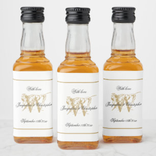 Elegante White & Gold Monogram Classic Wedding Min Alkoholflaschenetikett