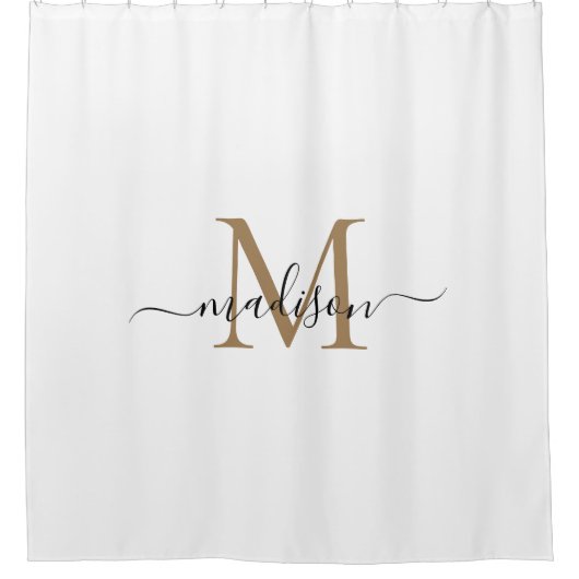 Elegante White Gold Monogram Feminine Script Name Duschvorhang (Vorderseite)