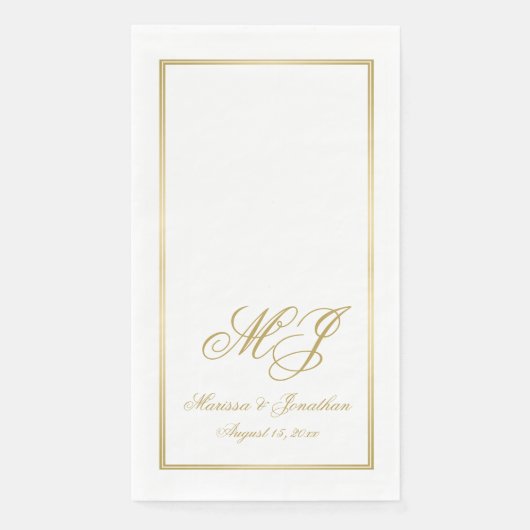 Elegante White Gold Monogram Script Hochzeit Serviette (Vorderseite)