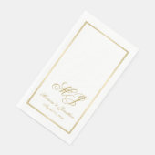 Elegante White Gold Monogram Script Hochzeit Serviette (Ecke)
