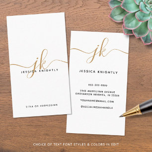 Elegante White Gold Monogram Script Initials Visitenkarte