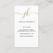 Elegante White Gold Monogram Script Initials Visitenkarte (Rückseite)