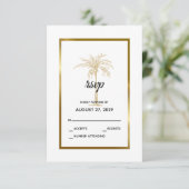 Elegante White Gold Palm Tree Moderne Hochzeit RSVP Karte (Stehend Vorderseite)