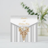 Elegante White Gold Pearl Birthday Party Einladung (Stehend Vorderseite)