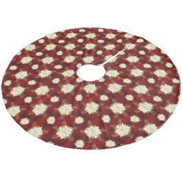 Elegante White Gold Poinsettia Blume Weihnachten Fleece Weihnachtsbaumdecke