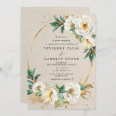 Elegante White Gold Rose Blumenhochzeit Einladung (Vorne/Hinten)