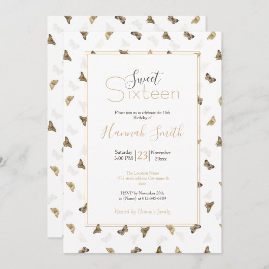 Elegante White Gold Schmetterlinge Einladung (Vorne/Hinten)