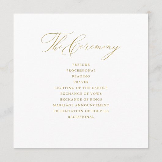 Elegante White Gold Script Typografy Wedding Programm (Rückseite)