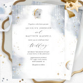 Elegante White Gold Silver Celestial Starry Weddin Einladung