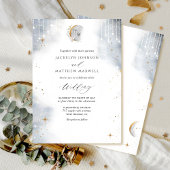 Elegante White Gold Silver Celestial Starry Weddin Einladung