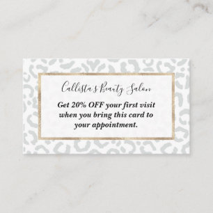 Elegante White Gray Leopard Cheetah Animal Print Rabattkarte