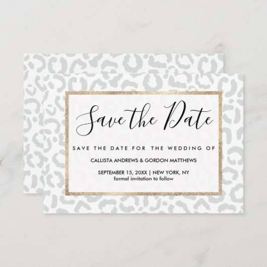 Elegante White Gray Leopard Cheetah Animal Print Save The Date (Vorne/Hinten)