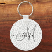 Elegante White Gray Leopard Cheetah Animal Print Schlüsselanhänger (Vorderseite)