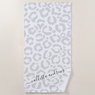 Elegante White Gray Leopard Cheetah Animal Print Strandtuch