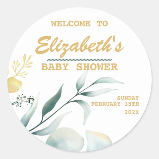 Elegante White & Green Baby Shower Stickers (Vorderseite)