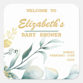 Elegante White & Green Baby Shower Stickers