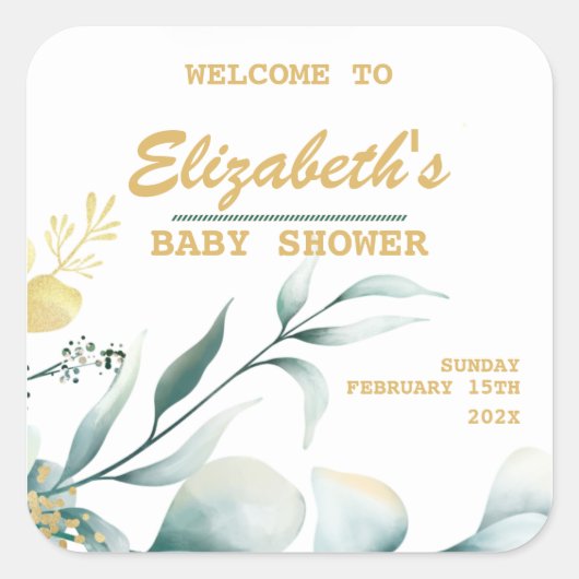 Elegante White & Green Baby Shower Stickers (Vorderseite)