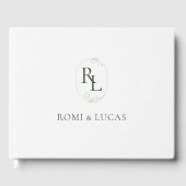 Elegante White & Green Monogram Wedding Gästebuch (Vorderseite)