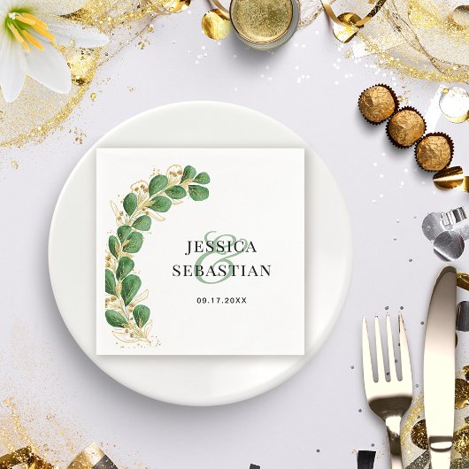 Elegante White Green und Gold Eucalyptus Wedding Serviette