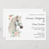 Elegante White Horse Boho Floral Wedding Einladung (Vorne/Hinten)