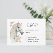 Elegante White Horse Boho Floral Wedding RSVP Karte (Stehend Vorderseite)