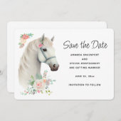 Elegante White Horse Boho Floral Wedding Save The Date (Vorne/Hinten)