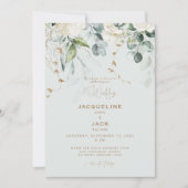 Elegante White Hydrangea Light Sage Wedding Einladung (Vorderseite)
