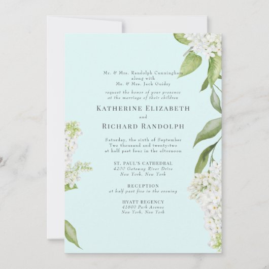 Elegante White Hydrangea Seafoam / Hochzeit Einladung (Vorderseite)