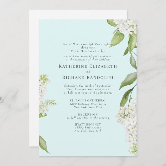 Elegante White Hydrangea Seafoam / Hochzeit Einladung (Vorne/Hinten)