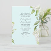 Elegante White Hydrangea Seafoam Wedding Einladung (Stehend Vorderseite)