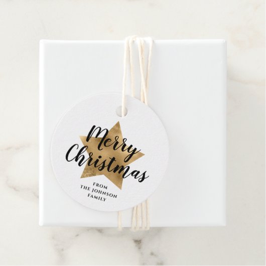 Elegante White Imitats Gold Star Frohe Weihnachten Geschenkanhänger (Beispiel)