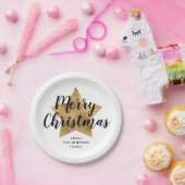 Elegante White Imitats Gold Star Frohe Weihnachten Pappteller (Party)