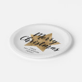 Elegante White Imitats Gold Star Frohe Weihnachten Pappteller (Schrägansicht)