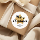 Elegante White Imitats Gold Star Frohe Weihnachten Runder Aufkleber