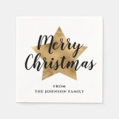 Elegante White Imitats Gold Star Frohe Weihnachten Serviette (Vorderseite)