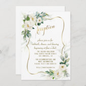 Elegante White Ivory Blume Gold Hochzeit Empfang Einladung (Vorne/Hinten)