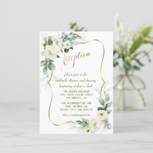 Elegante White Ivory Blume Gold Hochzeit Empfang Einladung