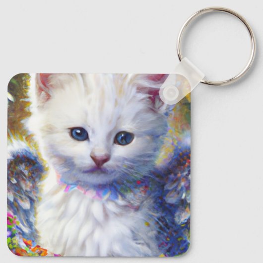 Elegante White Kitty mit Flügeln Schlüsselanhänger (Rückseite)