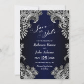 Elegante White Lace Blue Wedding Save The Date (Vorderseite)